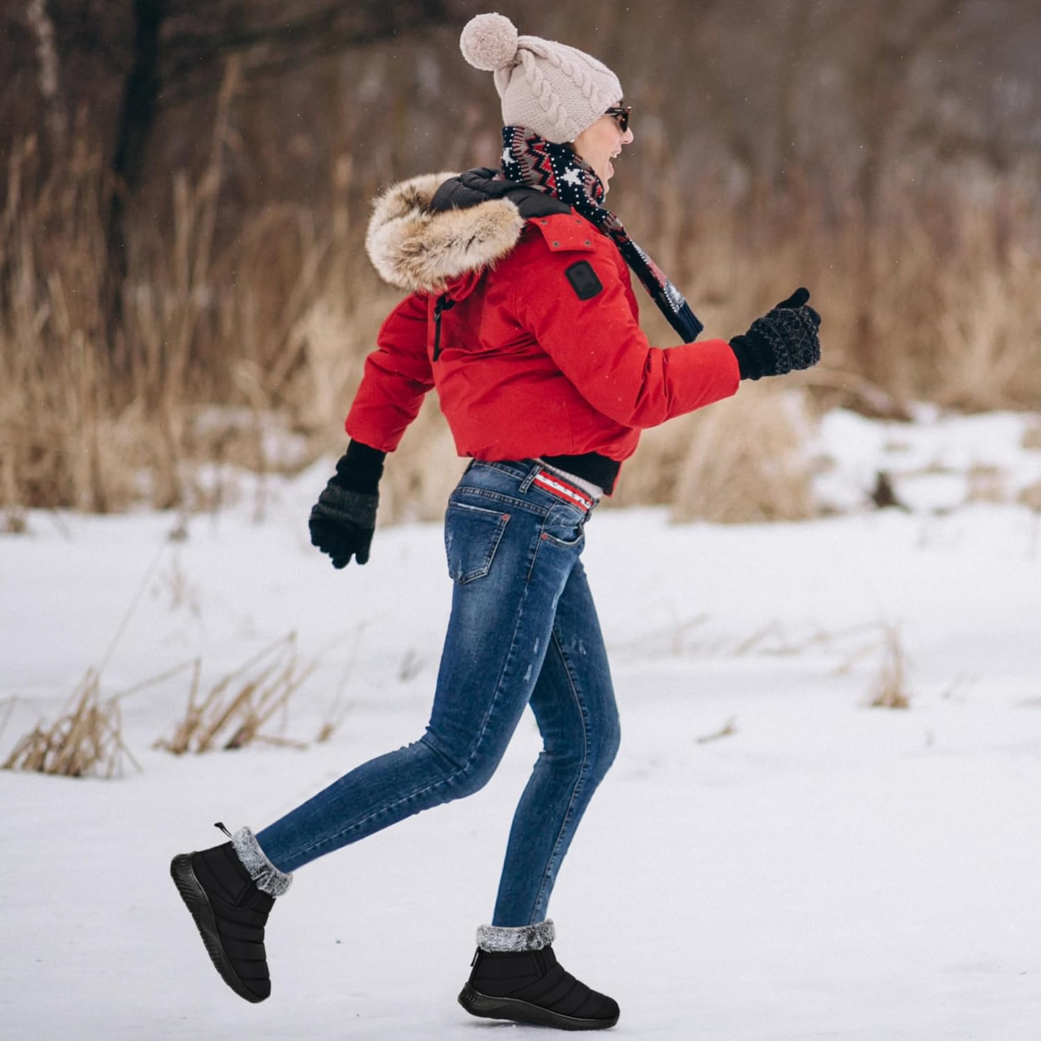 Alicegana Winter Snow Boots for Women: Comfortable Warm Fur Lined Anti Slip Winter Shoes Waterproof Slip On Walking Outdoor Ankle Booties - Image 2