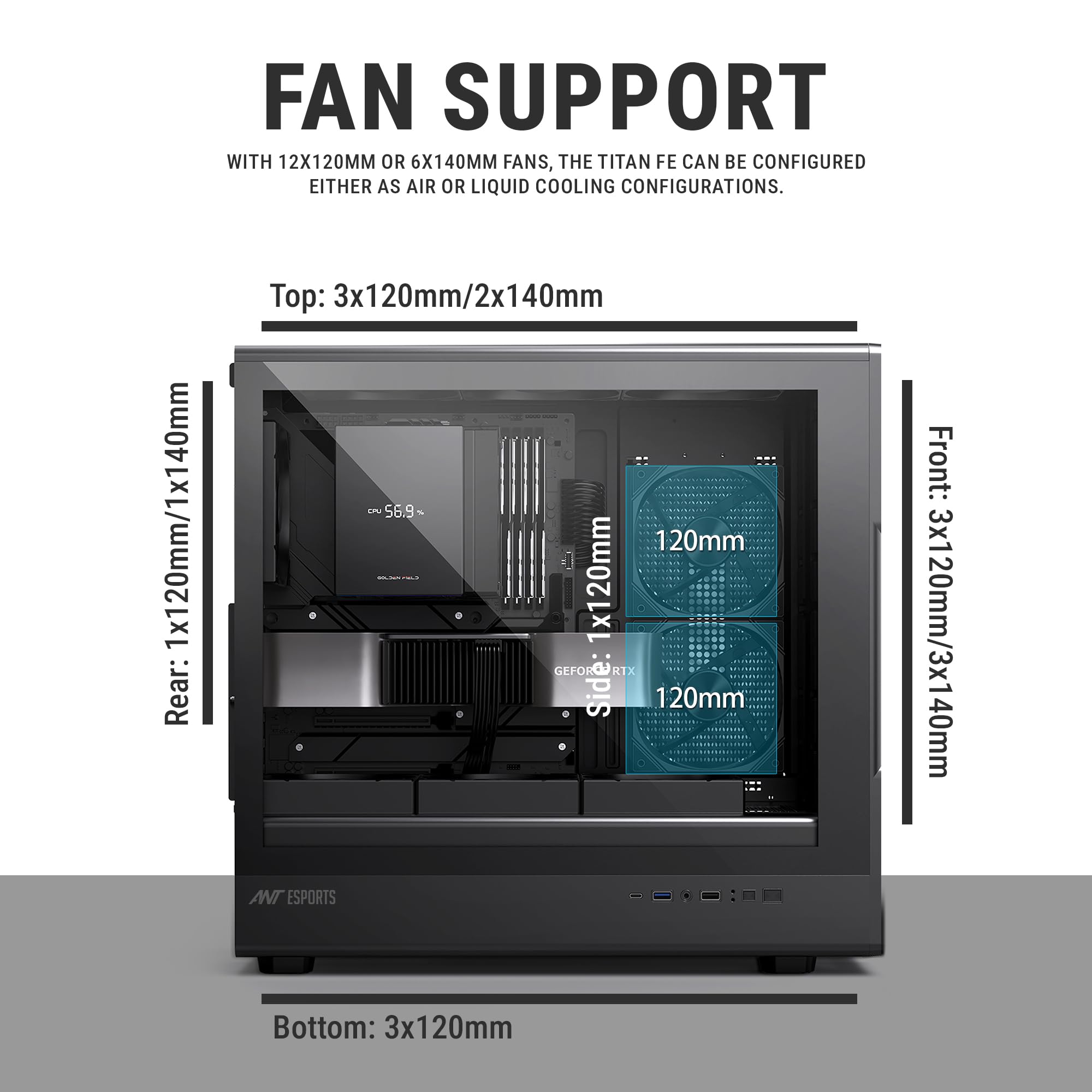 Ant Esports Titan FE Case - Black Mid-Tower PC Case -5
