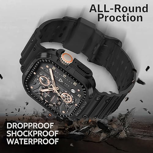 Miniatura 3 de G-ficu Correa protectora resistente y funda para Apple Watch Ultra Band de 1.929 in, hebilla de doble lengüeta de metal, a prueba de golpes,