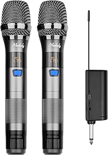 نظام ميكروفون لاسلكي UHF مع مستقبل مزدوج محمول باليد وفيشة 6.35 ملم للفيديو والبث المباشر والمقابلات AD-322 من بوبيكيو فضي هايبر كارديويد