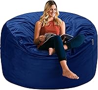 HABUTWAY 3ft Velvet Bean Bag Chair with High-Rebound Memory Foam - Ultra Soft Plush for Adults, Portable Lazy Sofa (Blue)
