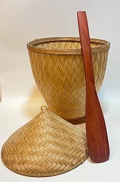 Sticky Rice Steamer Basket and Lid, Woven Bamboo