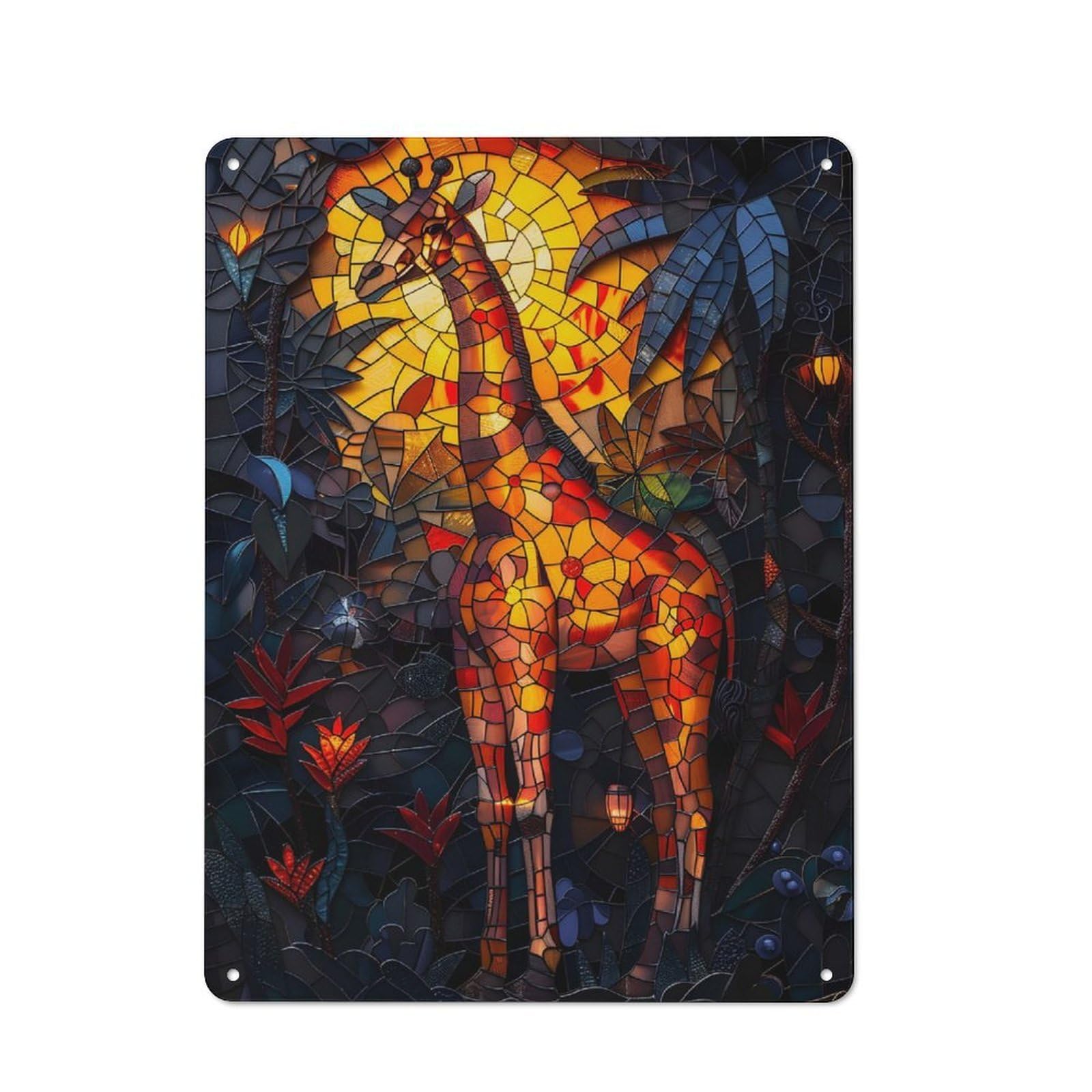 Junmoney Giraffe Stained Glass Tin Wall Plaque 40X30cm With For Kitchen Or Home Bar, Suited To Kitchen Decor Lovers