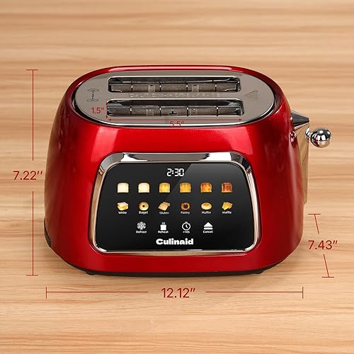 Miniatura 9 de Tostadora de 2 rebanadas con pantalla táctil inteligente, tostadora digital retro de 1.5 pulgadas con ranura extra ancha de acero inoxidable con