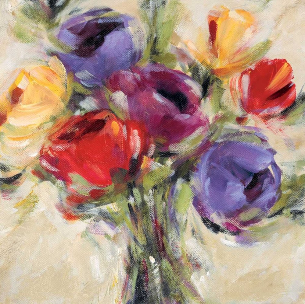 ART-CANVAS-estirado-en-BARRAS DE MADERA Rainbow Connection I King Miguel - Imagen cuadrada floral Flores Ramo de tallos coloridos Fine Art print 15_X_15_in