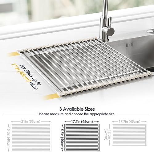 Miniatura 4 de Tomorotec Escurridor de platos enrollable de 17.7 x 15.5 pulgadas, para colocar sobre el fregadero, para fregadero de cocina, accesorios multiusos,
