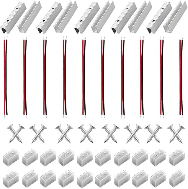 GAABUTEMA LED Neon Light Strips Accessories, 10Pcs Aluminum Channel, 10Pcs Wires, 20Pcs Screws, 20Pcs End Caps and for 12mmx6mm 12V Flex Neon Strip Light /Tube Installations Hose Wall Bracket