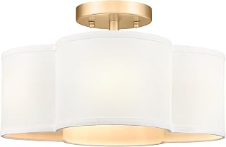 Gold Semi Flush Mount Ceiling Light, Close to Ceiling Light Fixtures with Fabric Shade in Quatrefoil Shape, Farmhouse Brass Ceiling Light for Kitchen Dining Hallway Bedroom, AD-22007-4SF-GD