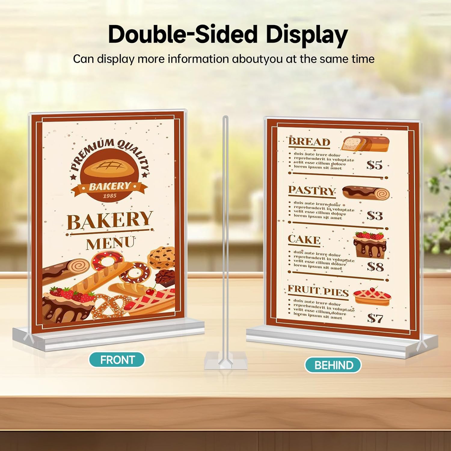 6 Pack T-Shaped Acrylic Sign Holder 8.5 x 11, Double Sided Clear Acrylic Display Table Signs Stand New acrylic material T Shape Flyer Holder Plastic for Picture Paper Frame Holder Home Office Menu Retail Show Fair