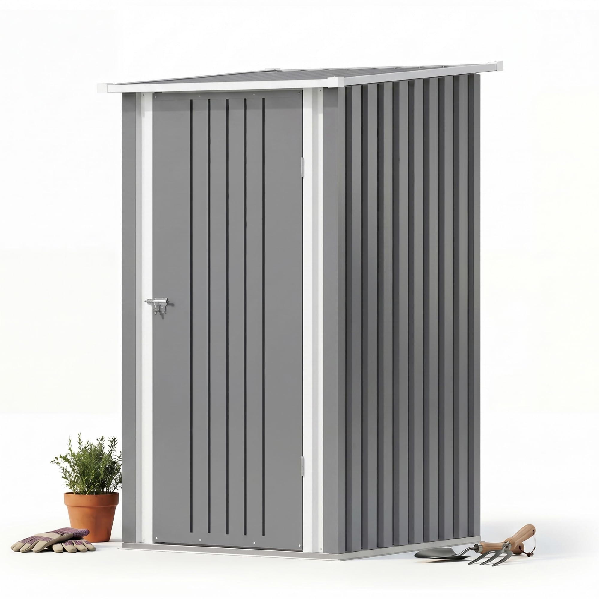 JUMMICO 3.3x3.4ft Small Metal Garden Shed Outdoor Tool Storage for Garden Equipment Bikes Wheelie Bins Weatherproof Ventilated Secure Shelter for Patio Backyard Allotment,Gris