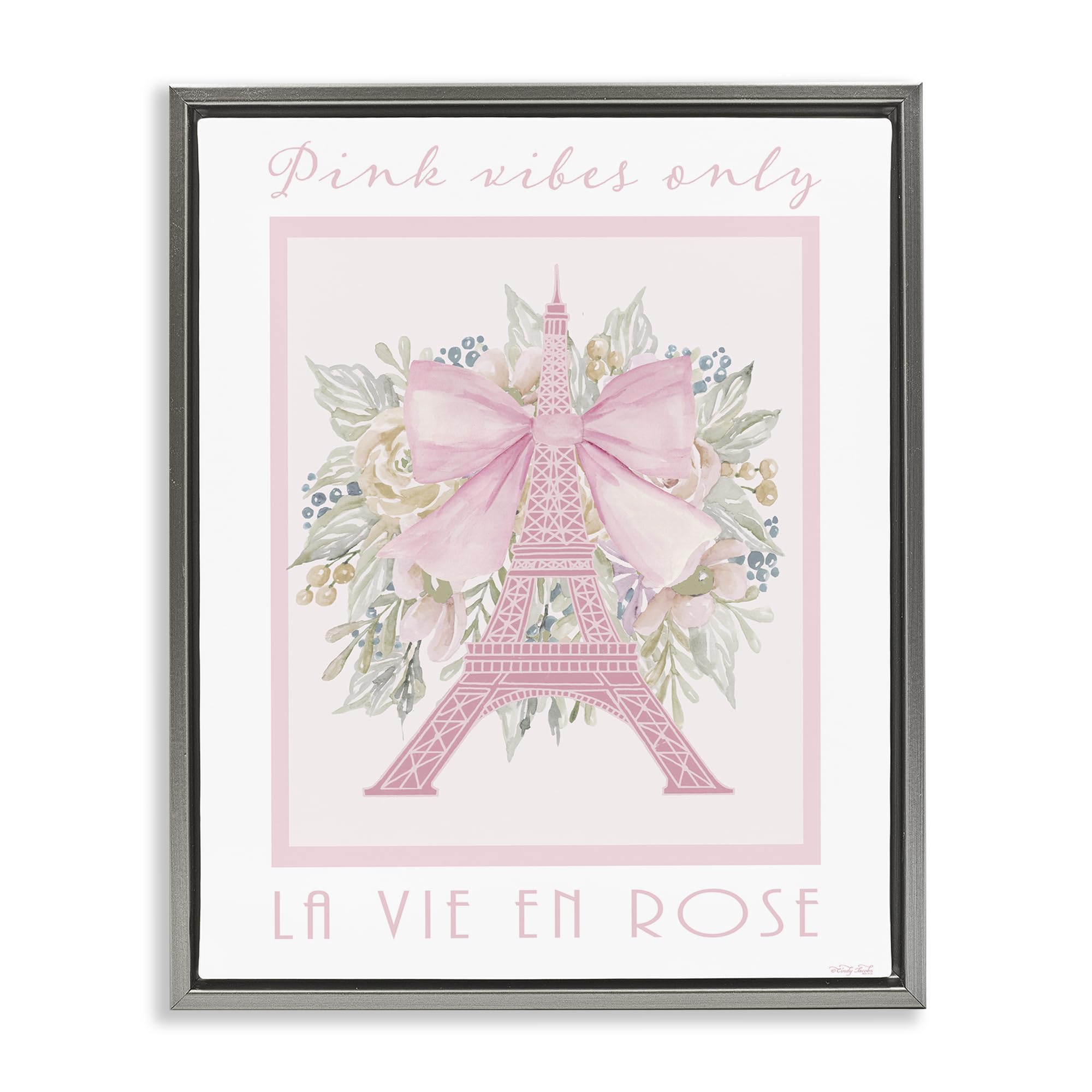Stupell Industries Luster Gray (Matte) Pink Vibes Only Paris Chic, 24 X 30 Inch Canvas In Floater Frame