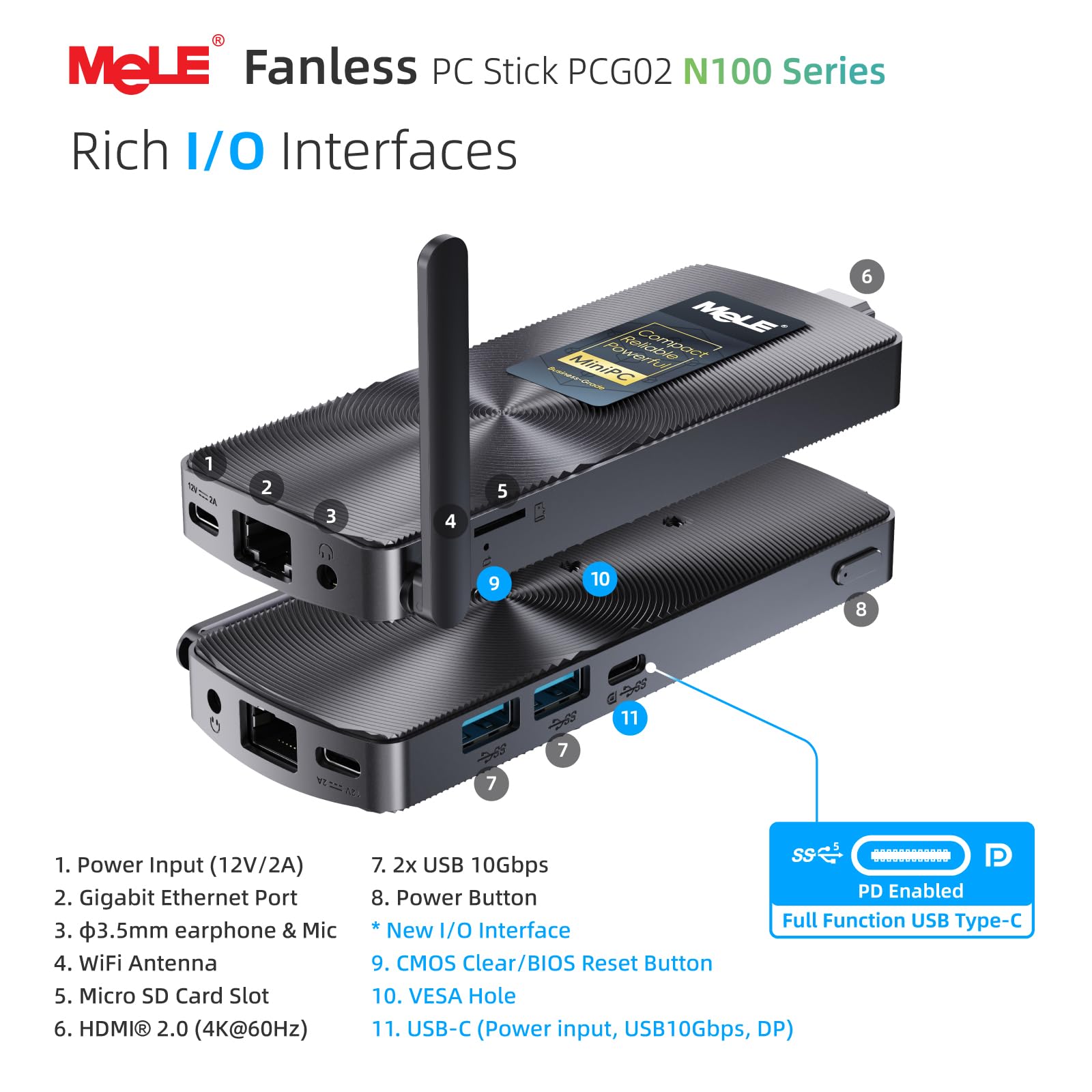 MeLE PCG02 Fanless Mini PC Stick, Celeron J4125 8GB 128GB Micro