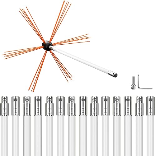 BEWAVE Kit de limpieza de chimenea de 20 pies con varillas flexibles de nailon, taladro rotativo para limpieza de chimeneas, 6 varillas