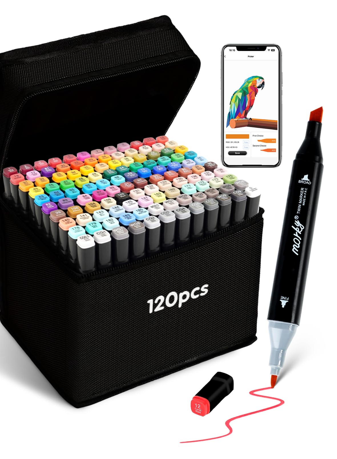 AEDAGA 120 Couleurs Feutre a Alcool avec APP Gratuit,Marqueur Alcool Pour Anime, Manga, Dessin, Croquis et Calligraphie, Fournitures Artistiques pour Adultes et Enfants
