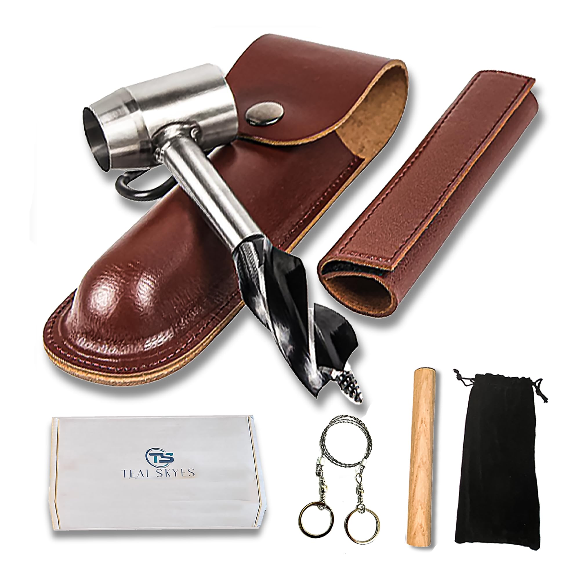 Bushcraft Hand Auger Wrench Scotch Eye Wood Auger Drill Peg | Camping Survival Gear Equipment Kit, Includes Rope Chain Saw, Wood Dowel | Bushcraft Tool Set