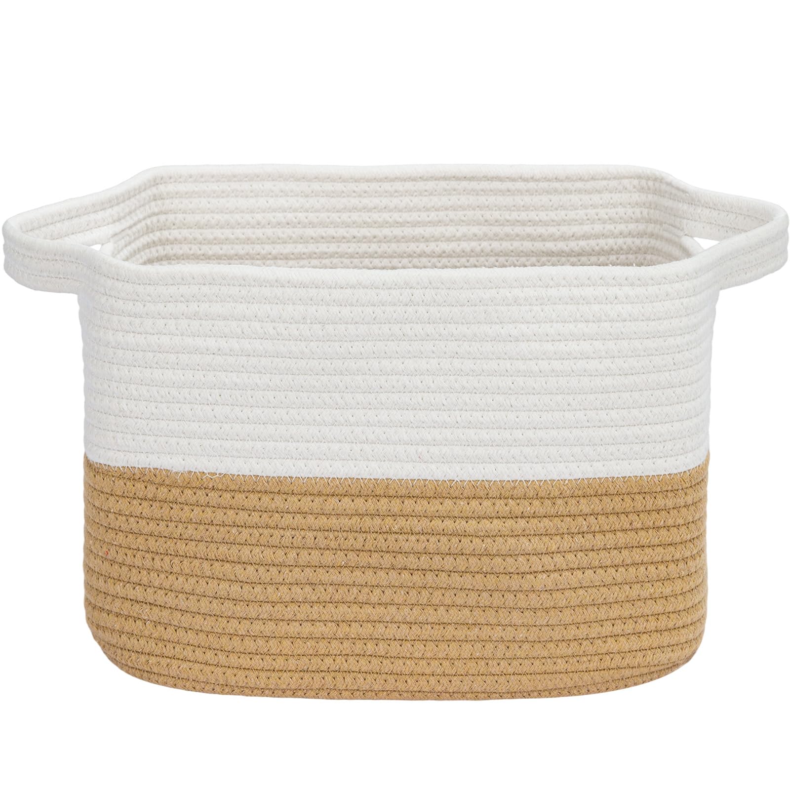 Toemics Aufbewahrungskorb Klein Regalkörbe Baumwolle Aufbewahrung Korb für Regal, Kinderzimmer, Wohnzimmer, Kinderzimmer, Badzimmer, 30x25x24cm, Weiß und Jute