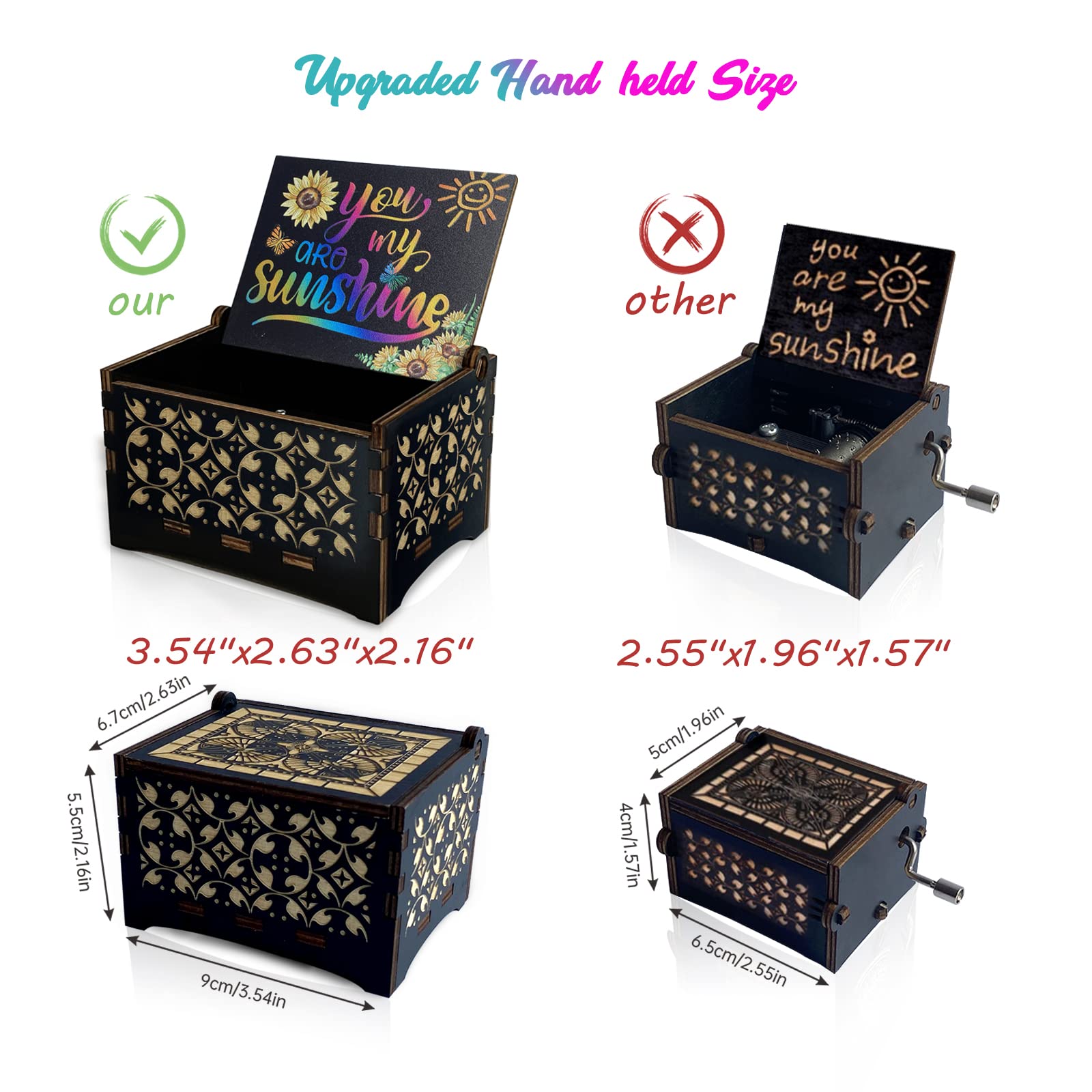 You are My Sunshine Music Box, Wooden Vintage Musical Box Gift for Anniversary Birthday Christmas Family Friends