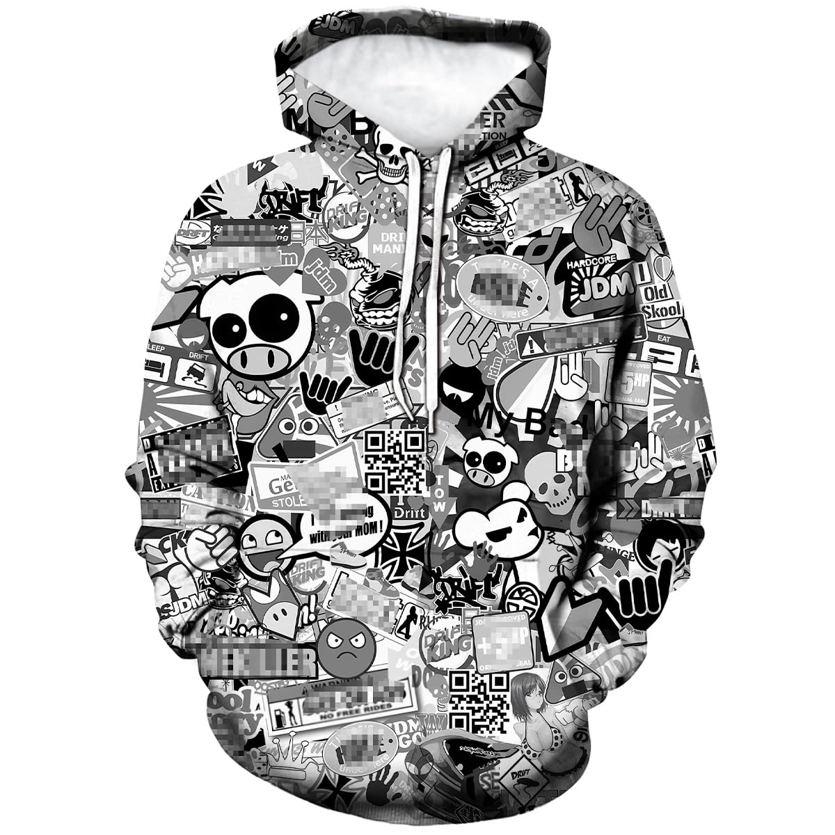 Laoliusn Men's Grey Hipster Hip Hop Urban Sweatshirt Graffiti Street Art Hoodie Funny Pullover, Medium