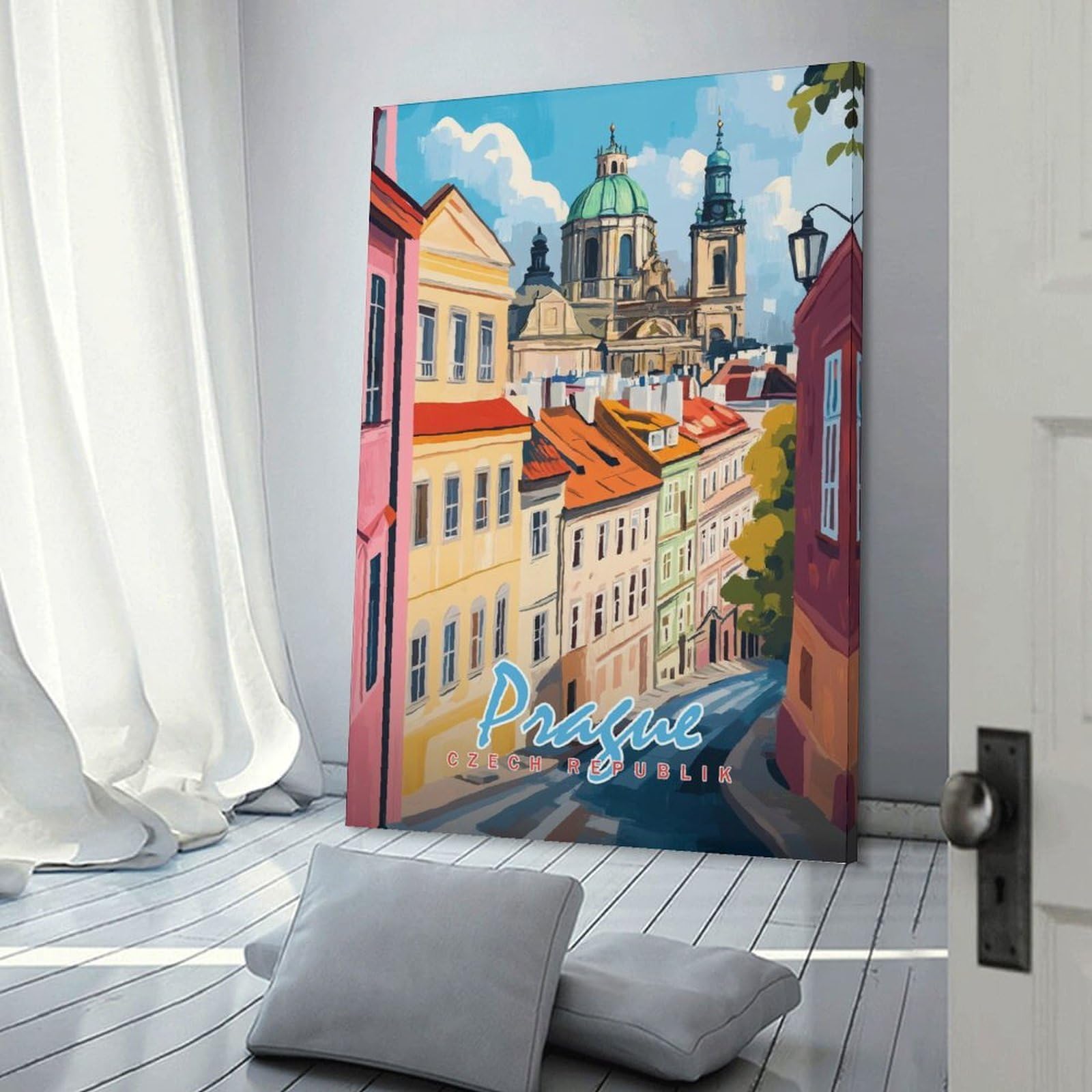 Junmoney Prague Cityscape(2) Hanging Wall Art 12x18inch(30x45cm), for Gallery Wall Decor And Room Displays, A Versatile Canvas Print for Layering
