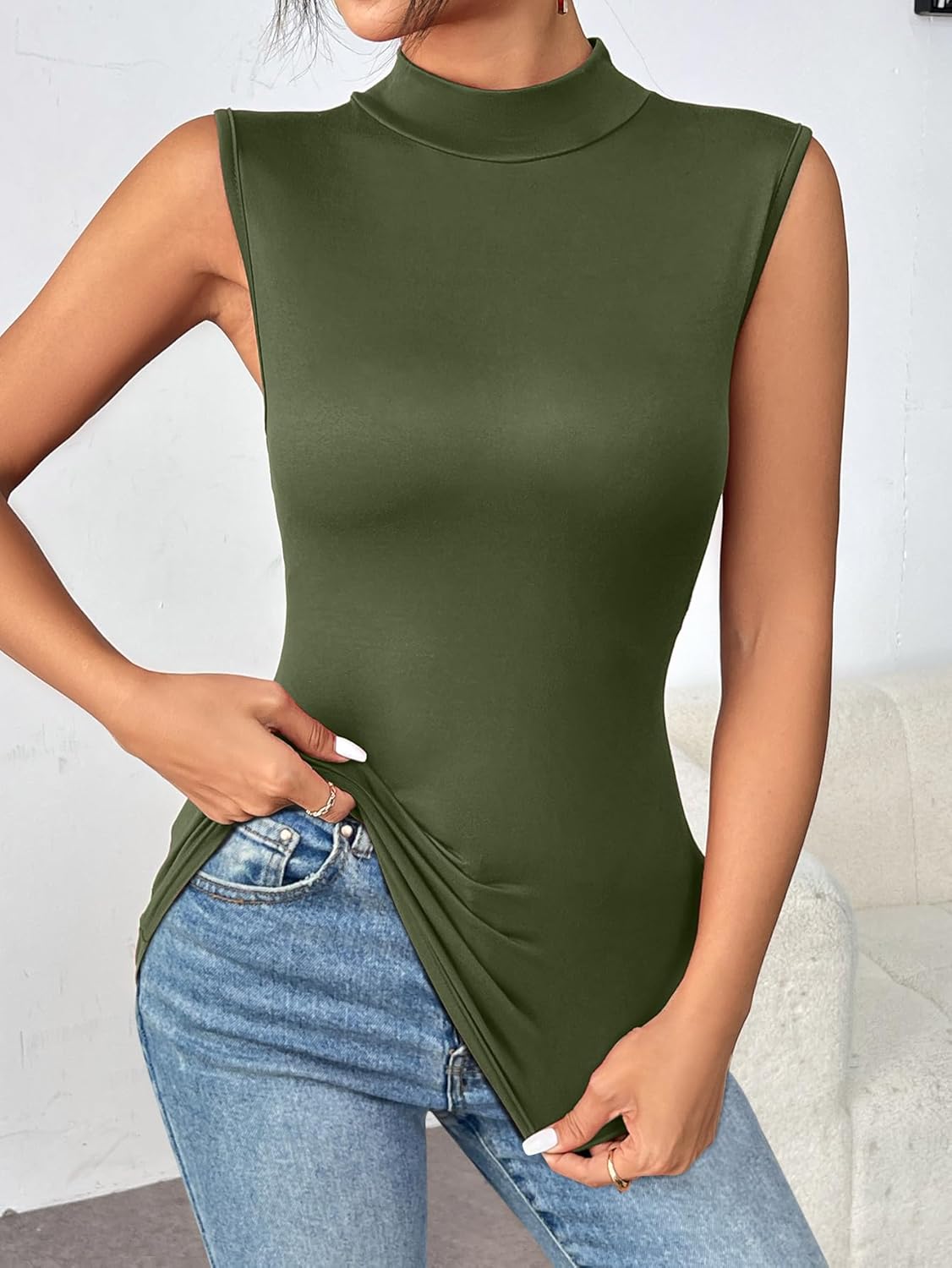 Zeagoo Womens Mock Turtleneck Tank Tops 2026 Slim Fitted Sleeveless Top Stretchy Basic Casual Layer Tee Shirts - Image 3