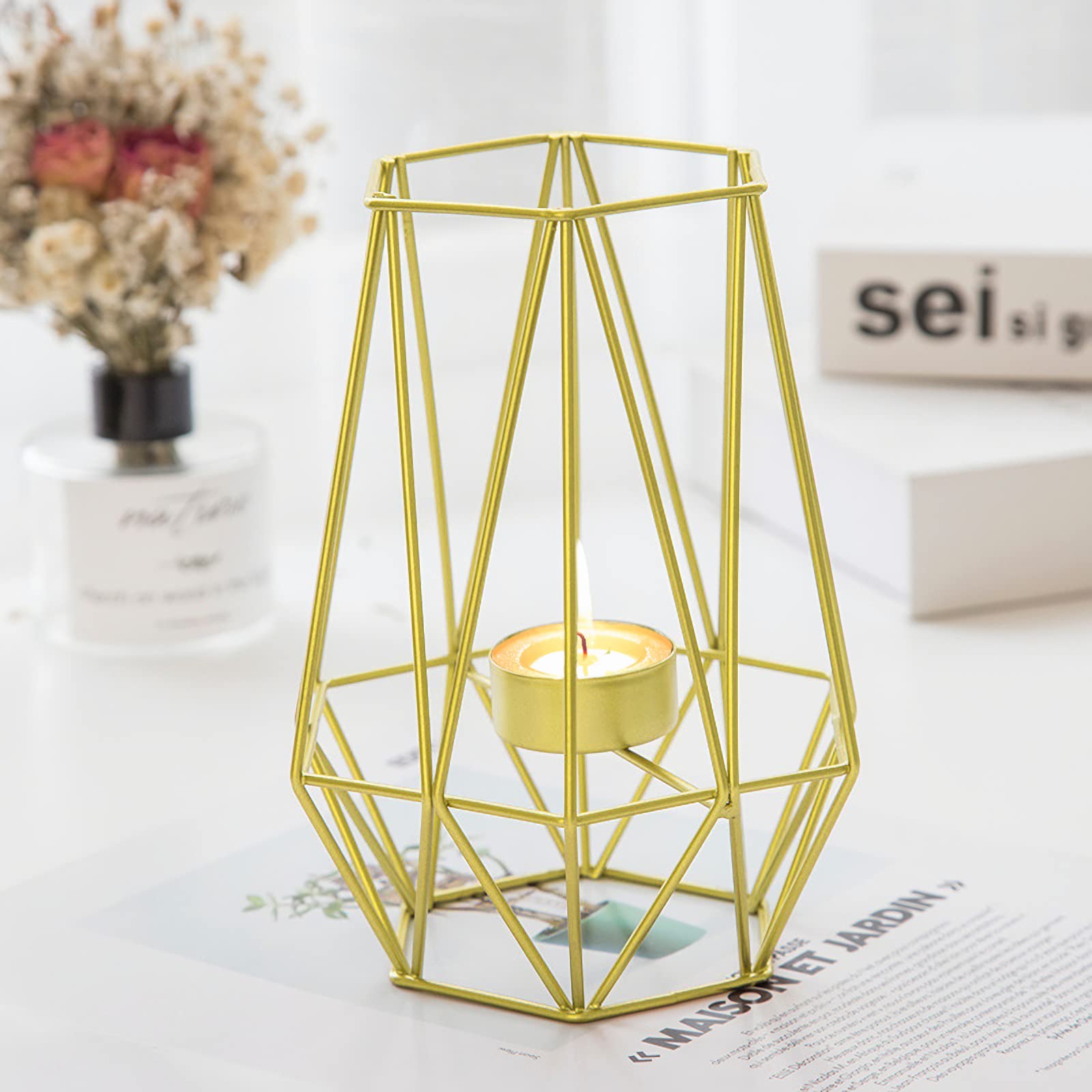 Portacandele Geometrici In Oro Con Coppe Votive - Set Da 6 Per Matrimoni, Feste E Decorazione Casa - Foto 6