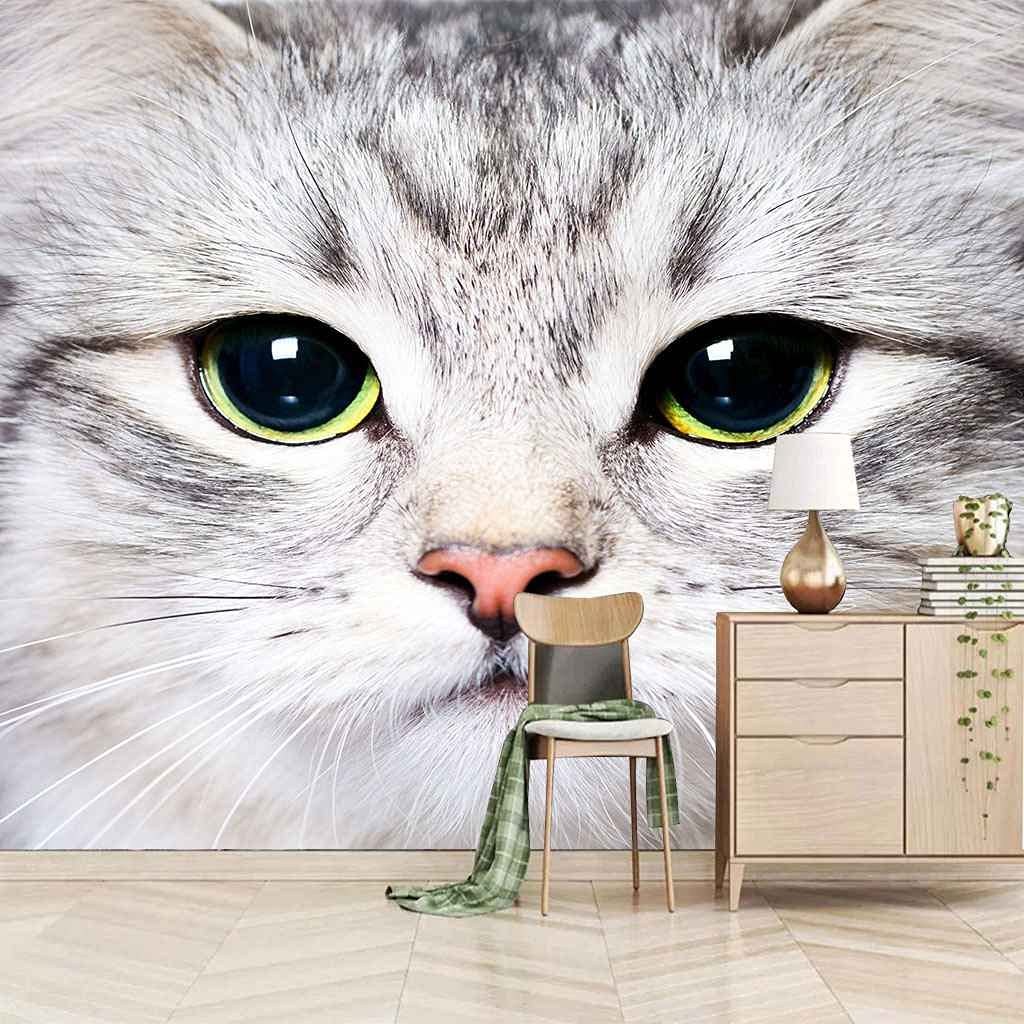 Papier peint canevas 3D chaton auto-adhésif 300x210 cm pour décoration murale de salon