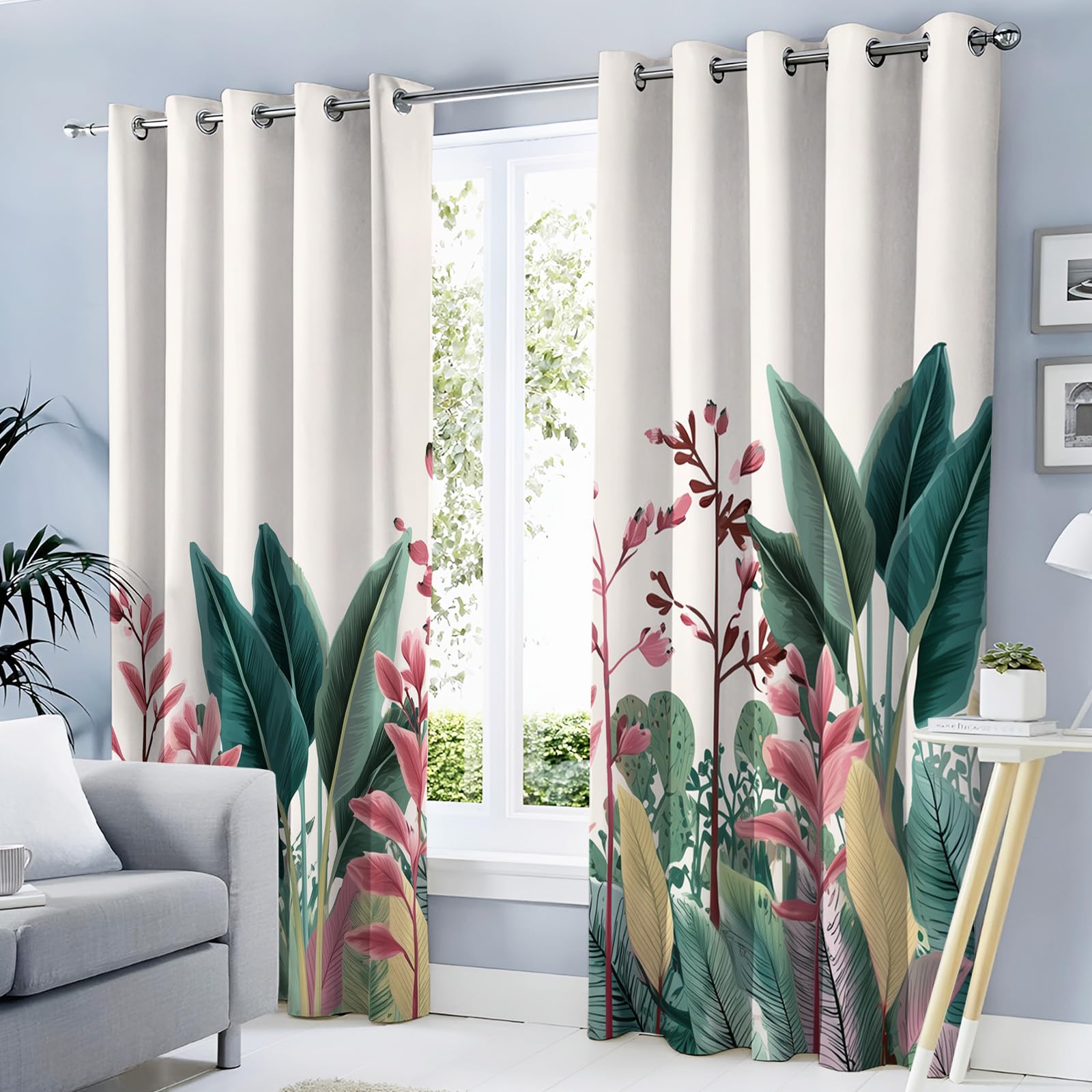 Rideaux thermiques occultants feuilles tropicales pour bloquer la lumière de la chambre
