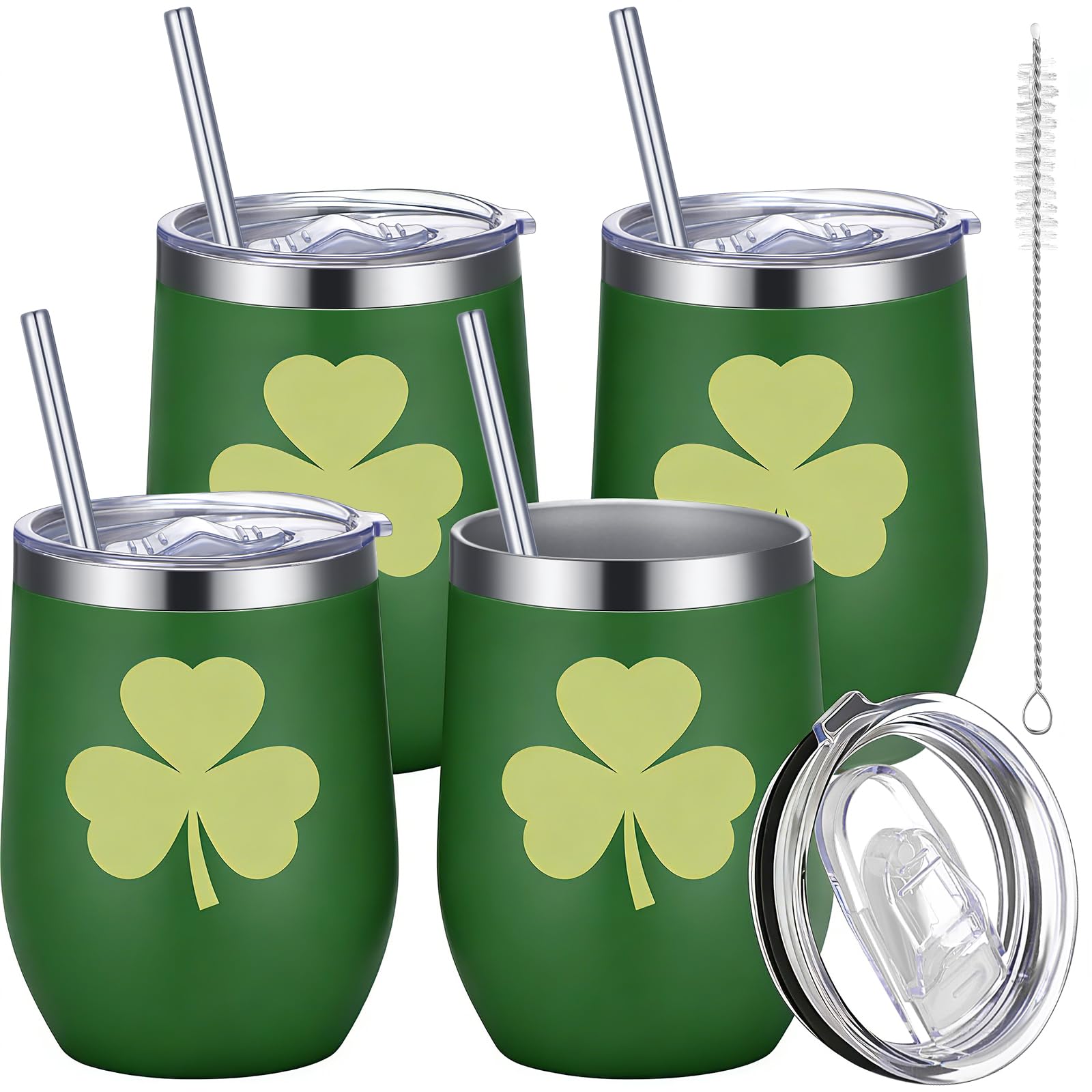 Patelai 4 Pieces Tumblers Shamrocks Stainless Steel Tumbler with Lid Travel Wine Mug Tea Bottle Vacuum Insulated Double