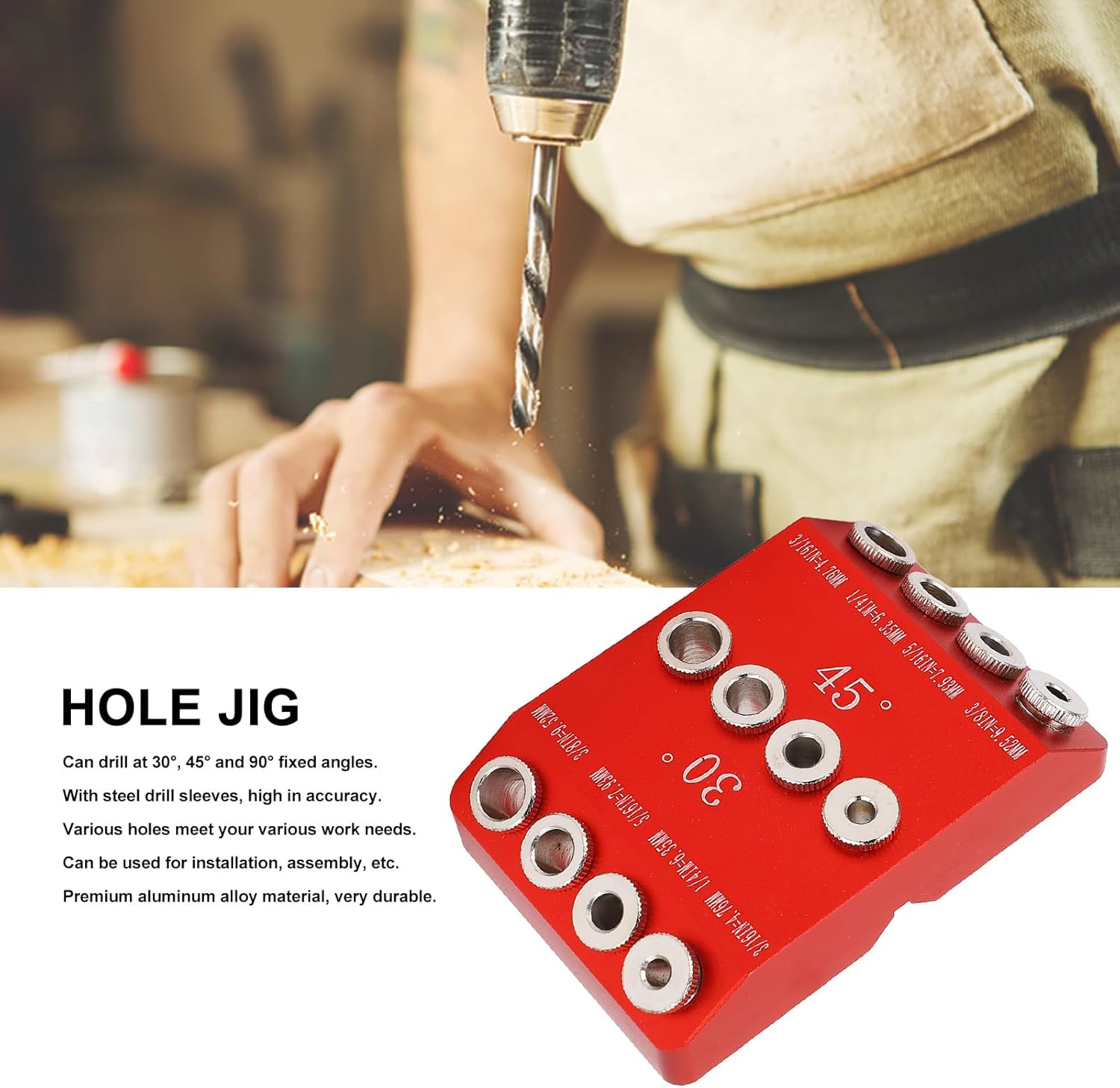 Pocket Hole Jig, Aluminum Alloy Drill Hole Guide, Drilling Pocket Hole Jig, Drilling Pocket Holes Jig, Pocket Hole Drilling Guide for Furniture