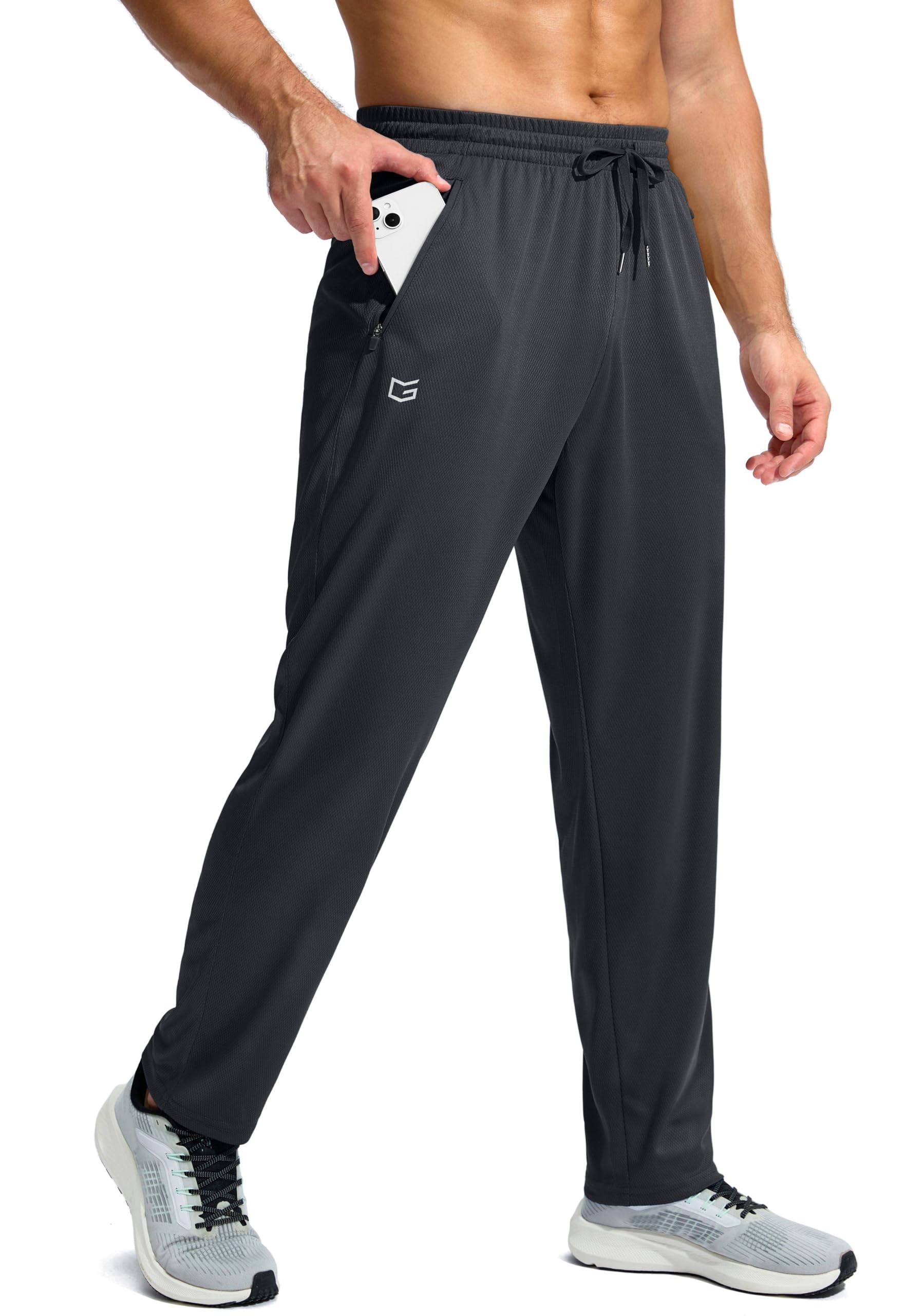 Men's Sweatpants with Zipper Pockets Lightweight Mesh Athletic Pants for Men Open Bottom Workout Gym Running