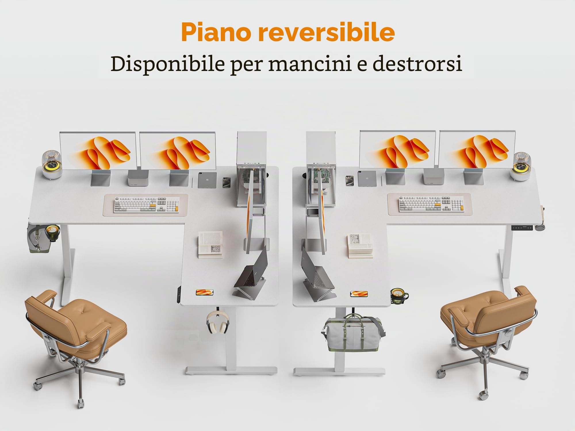 WALKINGDESK Scrivania Regolabile in Altezza, 160 x 140 cm Tavolo Regolabile a L, Bureau per computer con memory di 4 Altezze, Desk da Ufficio e Casa, Bianco
