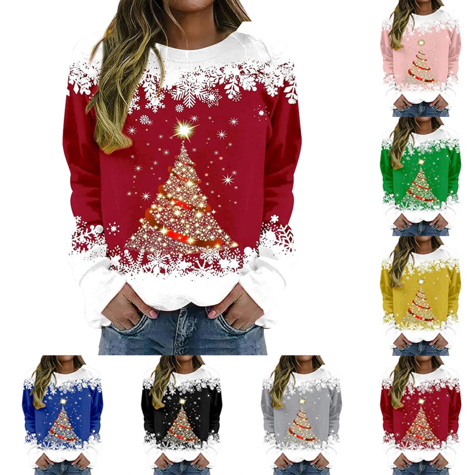 Christmas Sweatshirts For Women Ugly Christmas Sweater Christma Tree Su ter Navide o Mujer Vintage Cute Crew Neck