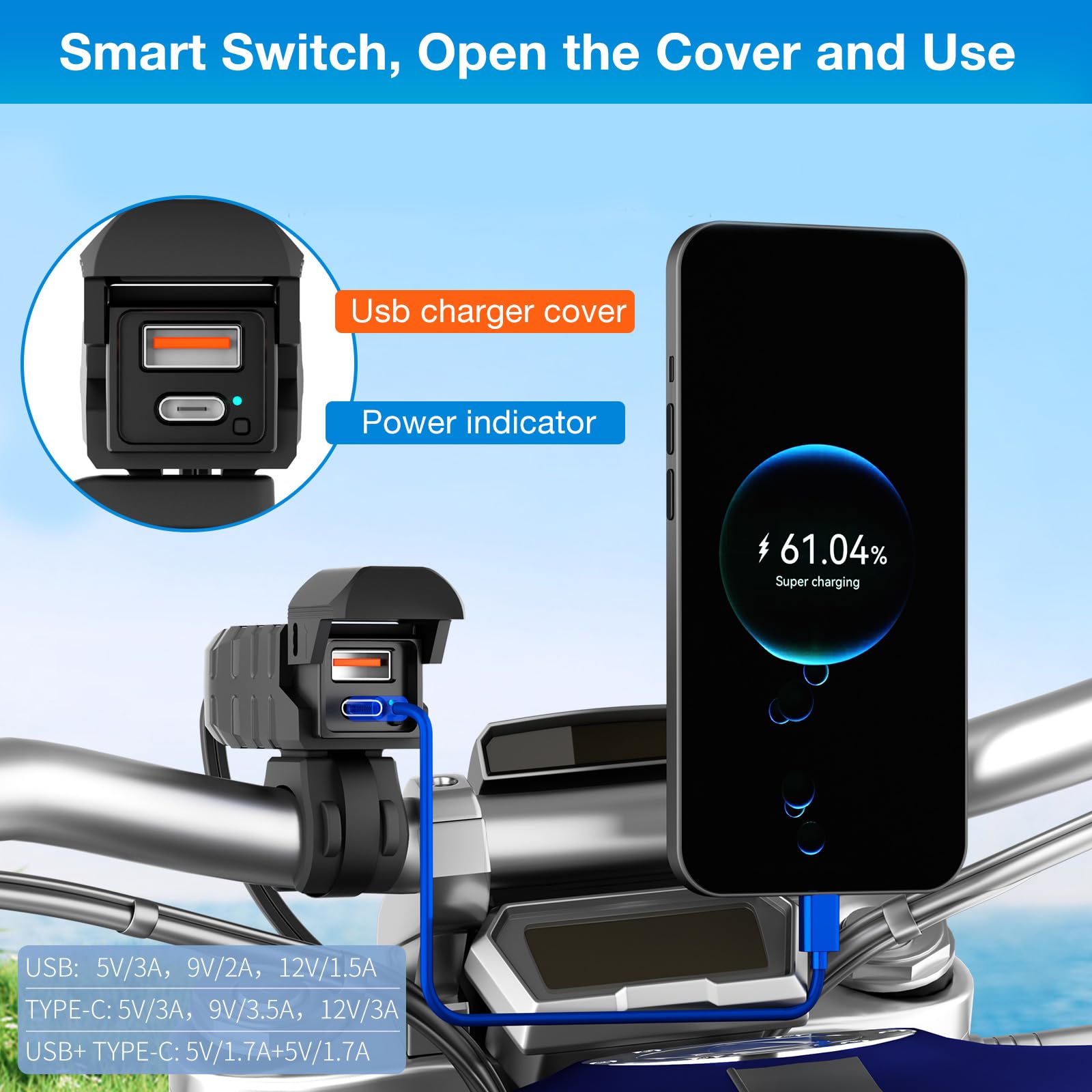 Prise Usb 12v XMSJSIY Chargeur USB Pour Moto - Prise De Charge Rapide QC 3.0 - 18 W Prise Usb Voiture