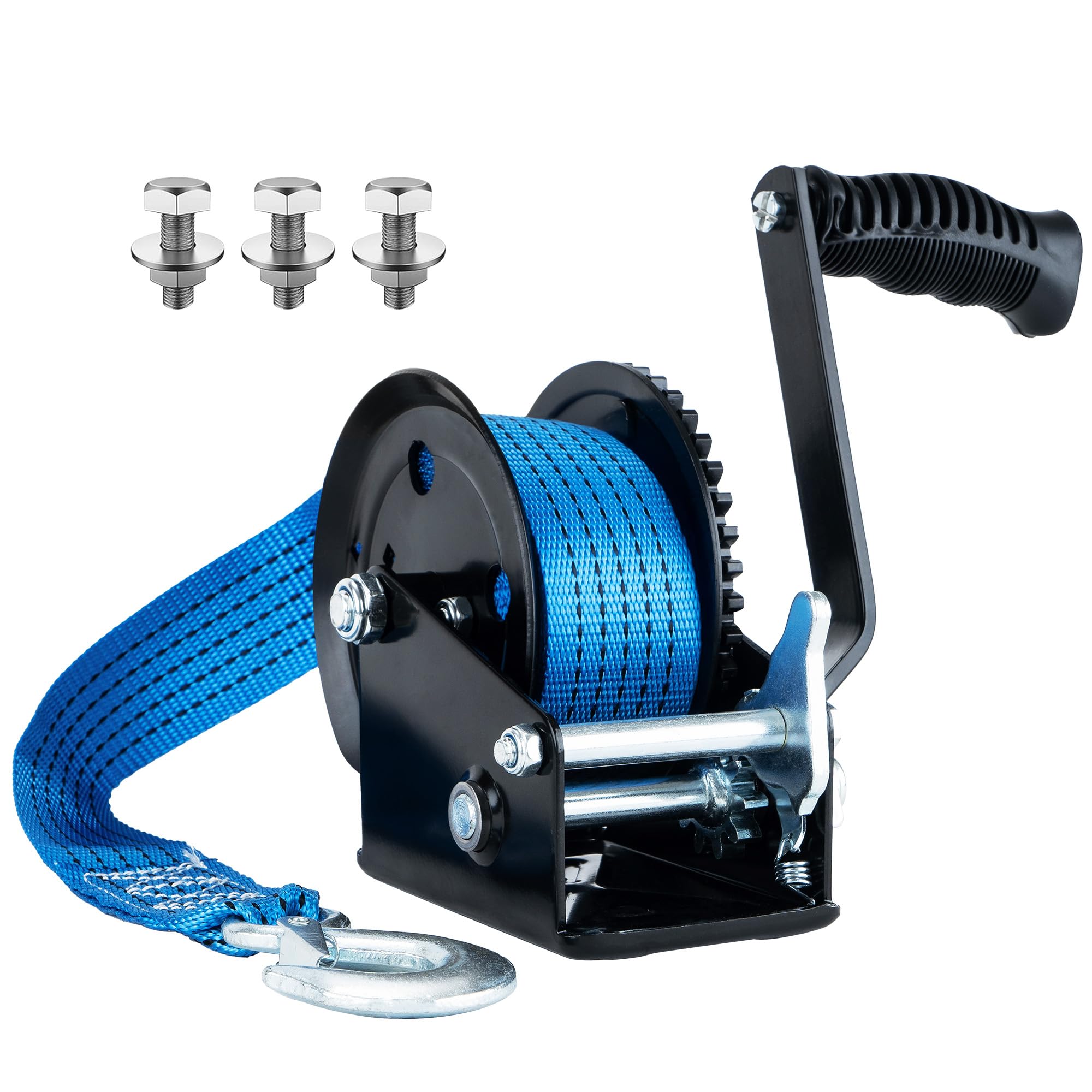 2000lbs Heavy Duty Boat Trailer Winch with 26FT Strap, 2-Way Ratchet &amp; 4:1 Gear Trailer Winch, Portable Hand Crank Winch for Boat, Truck, Trailer, RV, ATV, Jet Ski