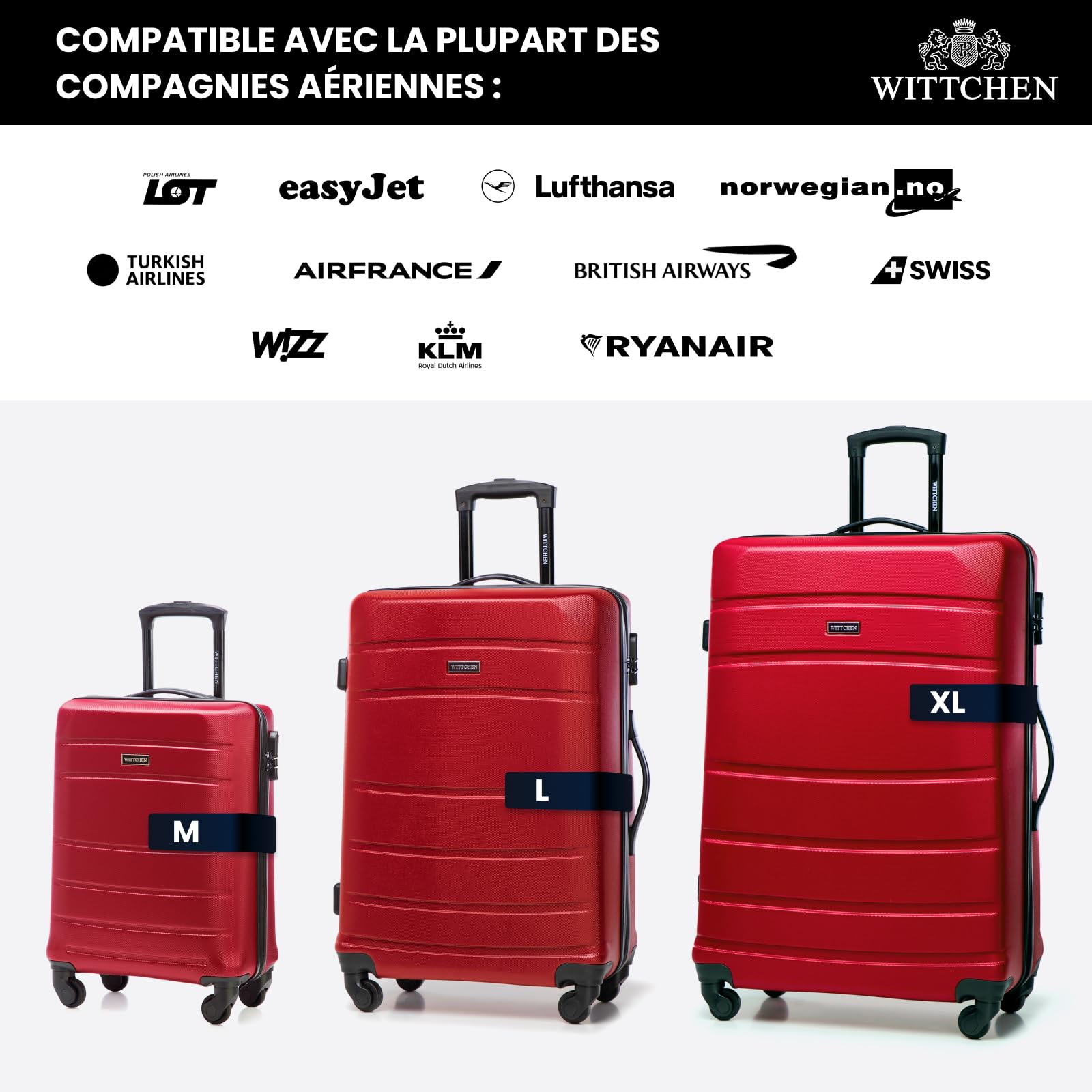 WITTCHEN Valise de Voyage Bagage à Main Valise Cabine Valise Rigide en ABS avec 4 roulettes pivotantes Serrure à Combinaison Poignée télescopique Globe Line
