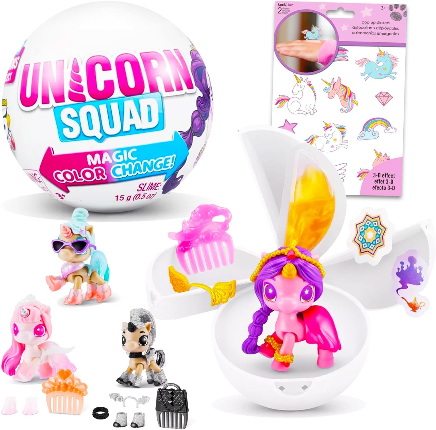 Game PartyZuru 5 Surprise Unicorn Squad Capsule Set - Bundle with Unicorn Blind Ball with 5 Mystery Toys for Girls and Unicorn Stickers | Unicorn Mystery Toys for Kids