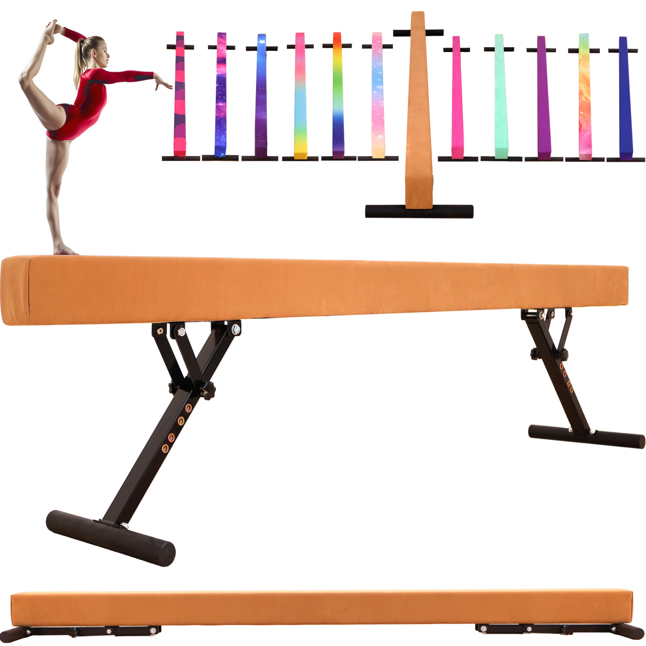 defulion 8 Ft Adjustable Gymnastic Balance Beam for Kids Children Home Practice, Adjustable Balance Beam with 22 inch Adjustable Height, High and Low Floor Gym Training Beam