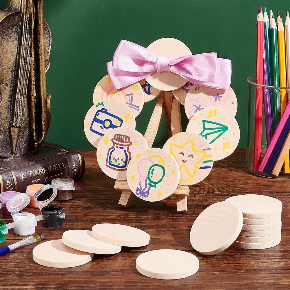 PH PandaHall 100PCS 2 Inch Natural Wood Slices, Unfinished Round Wooden Discs Round Wooden Tokens Wood Coins Wooden Circle Chips Small Blank Wooden Pieces for DIY Christmas Arts Crafts Projects