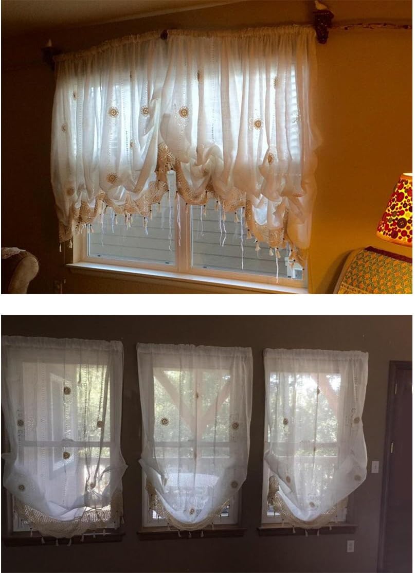 FADFAY Pastoral Style Adjustable Balloon Curtain Living Room Shade Curtain for Living Room Set,Off-White，1 Panel (Pack of 2)