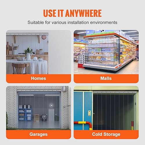 Miniatura 6 de VEVOR Cortina de tiras, 84 pulgadas de alto x 60 pulgadas de ancho, 0.08 pulgadas de grosor, 10 cortinas de puerta de PVC transparente, cortina para