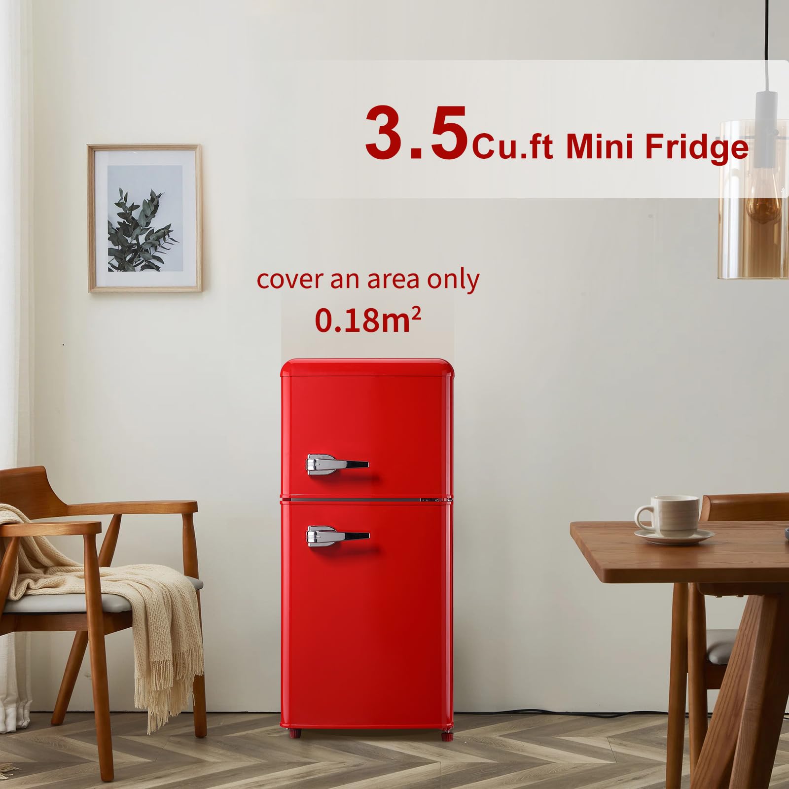 Axutl Retro Mini Fridge Refrigerator With Freezer Bedroom Dorm Red 3.5 Cu.Ft Compact Small For RV Apartment 2-Door Design on Fridge.com - View 5