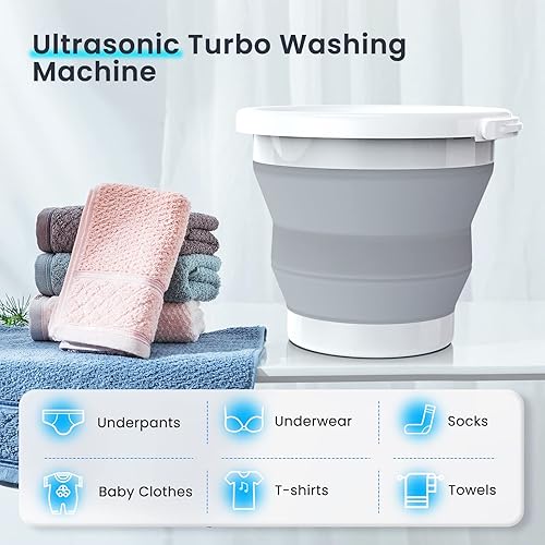 Miniatura 2 de Lavadora portátil, mini lavadora plegable con cubo de lavandería plegable de 5 L, mini lavadora pequeña con luz azul para viajes, RV, camping,