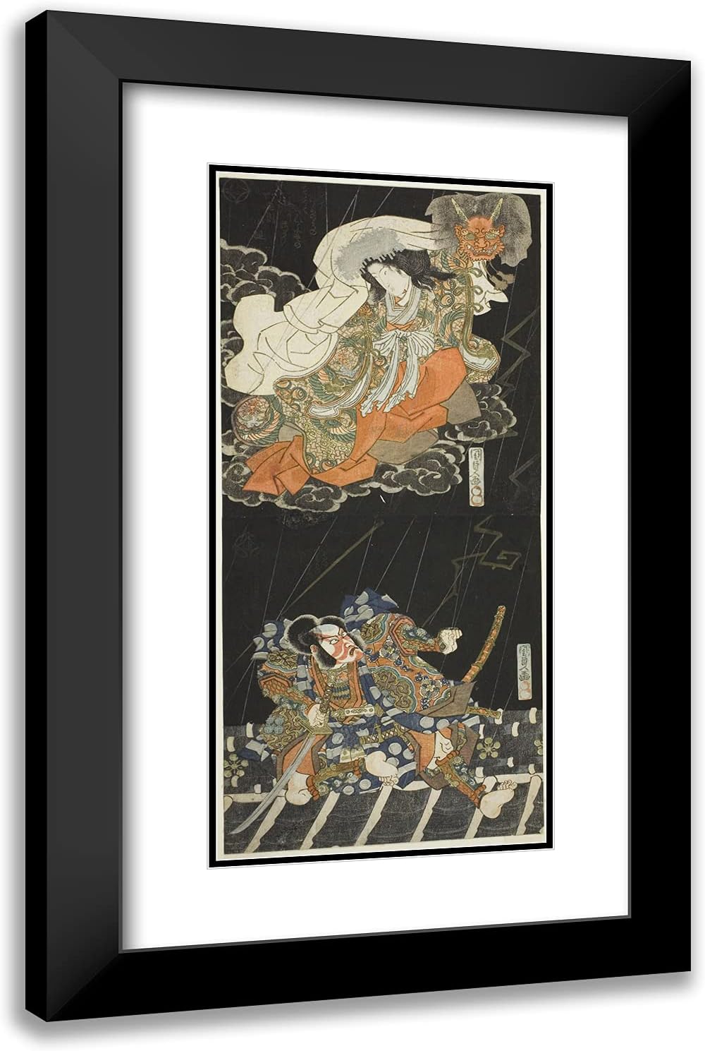 ArtDirect Utagawa Kunisada I (Toyokuni III) 15x24 Black Modern Framed and Double Matted Art Print Titled The Actors Ichikawa Danjuro VII as Watanabe no Tsuna and Segawa Kikunojo V as The Female Demon