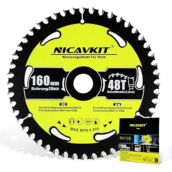 Diameter 160 x 20 mm Circular Saw Blade for Wood Saw Blade for Wood Diameter 160 x 20 x 2.2 mm 48 Teeth Accessories Circular Saw Carbide Teeth Circular Saw Blades Suitable for Softwood and Hardwood