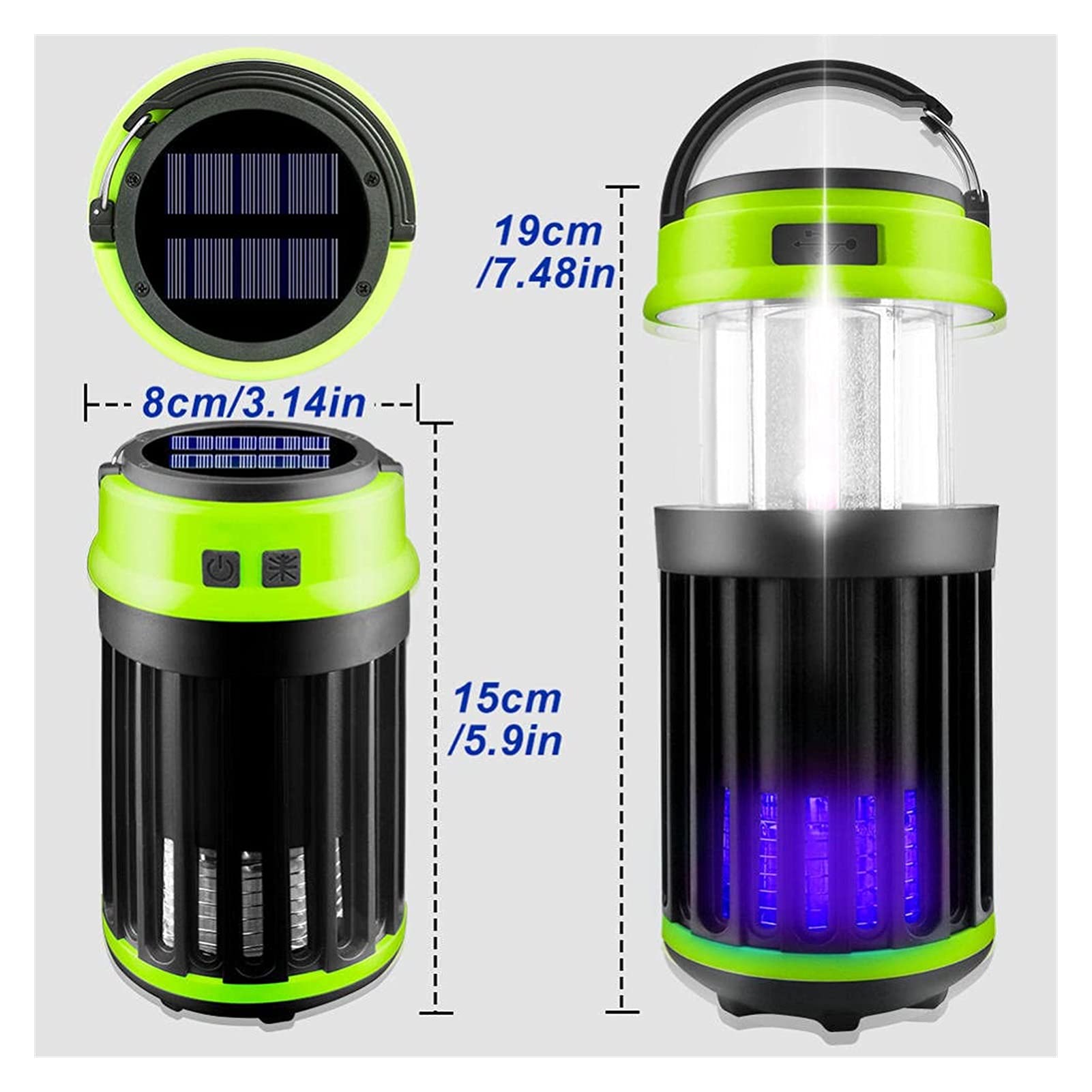 TEmkin Lampada Solare elettrica antizanzare a LED Lampada Repellente per zanzare silenziosa per Esterni Illuminazione Ricaricabile per zanzare Antizanzare a Doppio Scopo Repellente per Insetti (A)