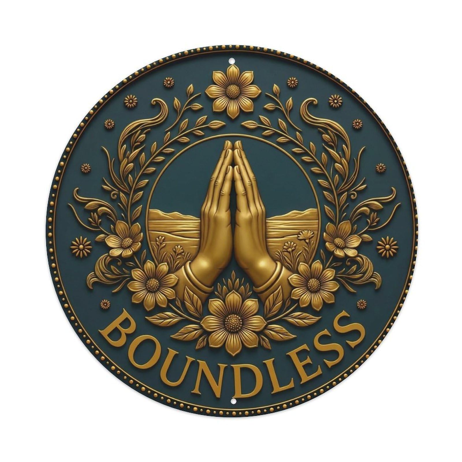 Vintage Namaste Praying Hands Boundless Flower Zen Yoga Metal Tin Sign