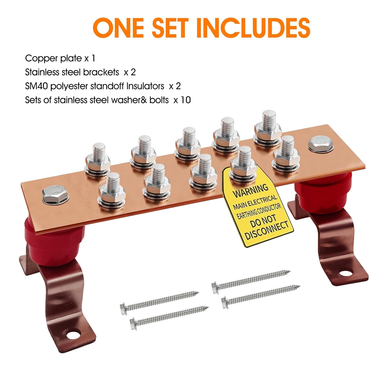 Copper Grounding Bar Kit - 7.8" Copper Bus Bar with 10 Terminal Positions and UL Material BusBar Insulator (7.88"*2" 600A)