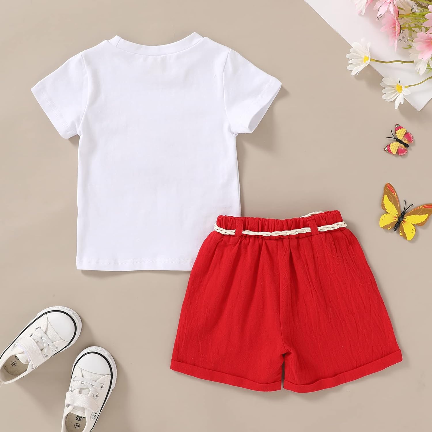 YOUNGER TREE Toddler Baby Girls Clothes Watermelon T-shirt + Linen Shorts with Belt Cute Summer Short Set - Image 3