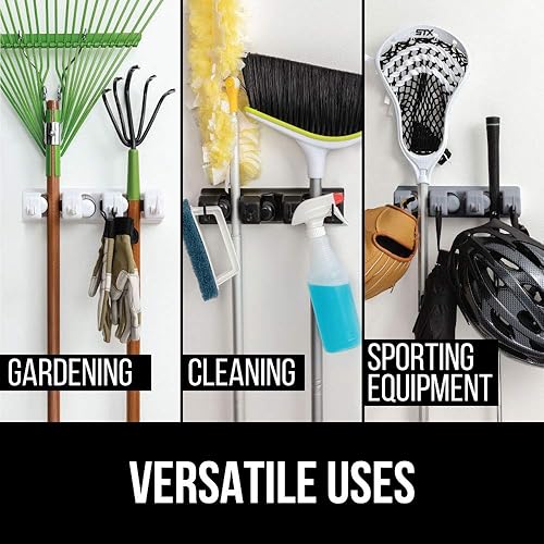 Miniatura 7 de Gorilla Grip Soporte para fregona y escoba, estante de almacenamiento de montaje en pared fácil de instalar, organizar suministros de limpieza,