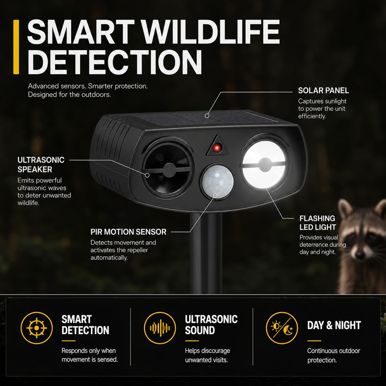 LBingbrother Solar Ultraschall Tierabwehrgeräte mit Bewegungserkennung Wasserdicht, Katzenschreck Outdoor Eichhörnchen Kaninchen Vogel Hund Waschbär Abschreckungen Tiervertreiber für Hof Garten